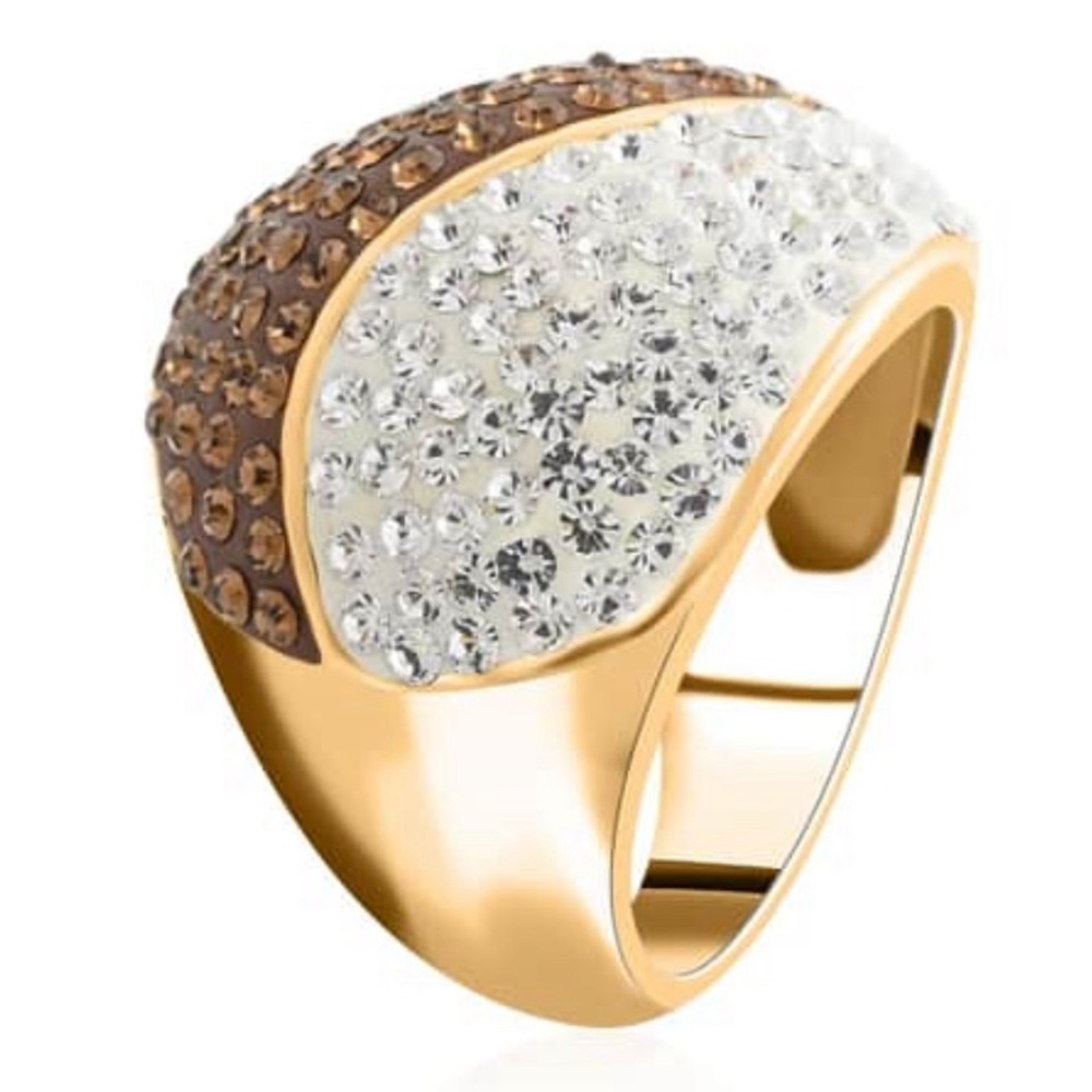 NWT $129 MSRP Women’s White & Champagne Austrian Crystal Ring in Goldtone Size 7